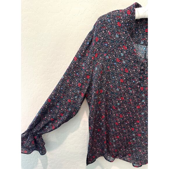 ETCETERA | 100% Silk Floral Blouse Black Multicolor Long Sleeve | Size 12 - Picture 3 of 7